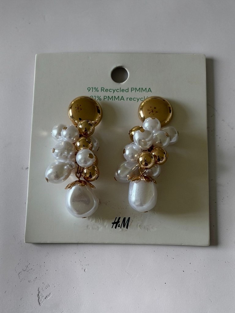 HM Gold Recycled Zinc Pearl Drop Earrings New Nwt 15$